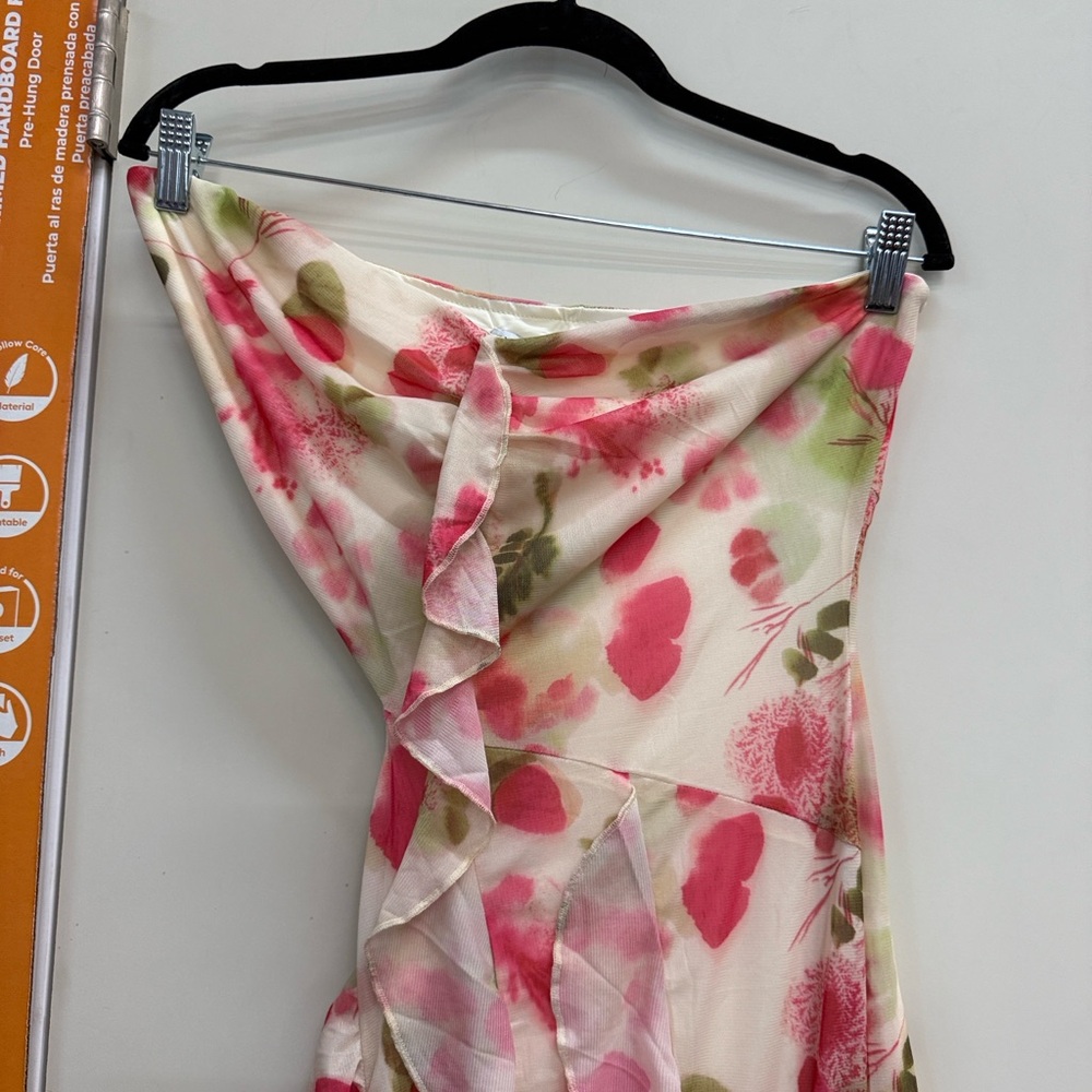 Fashion Nova Pink Floral Strapless Ruffle Dress